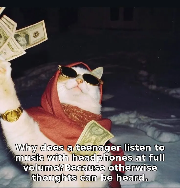 Why does a teenager listen to music with headphones at full volume?Because otherwise thoughts can be heard.