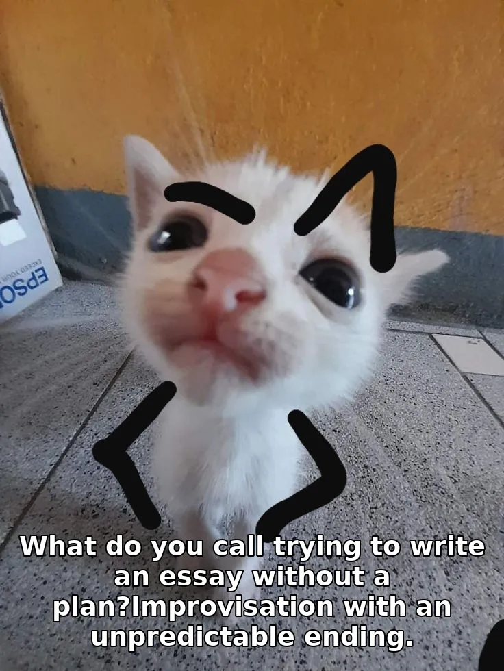 What do you call trying to write an essay without a plan?Improvisation with an …