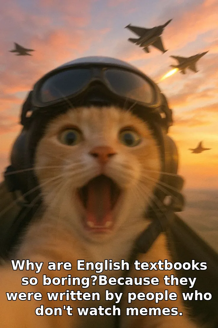 Why are English textbooks so boring?Because they were written by people who don't watch memes.