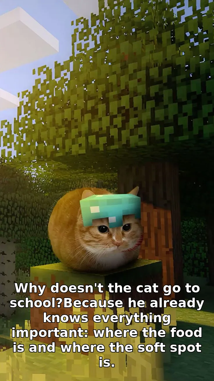 Why doesn't the cat go to school?Because he already knows everything important: where the food is and where the soft spot is.
