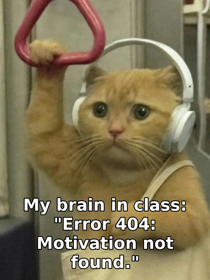 My brain in class: "Error 404: Motivation not found."
