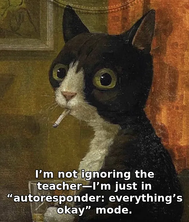 I’m not ignoring the teacher—I’m just in “autoresponder: everything’s okay” mod…