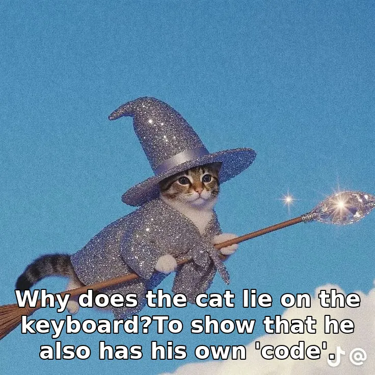 Why does the cat lie on the keyboard?To show that he also has his own 'code'.