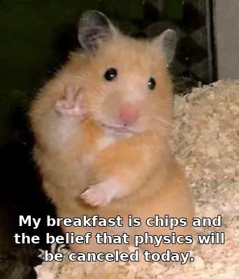 My breakfast is chips and the belief that physics will be canceled today.