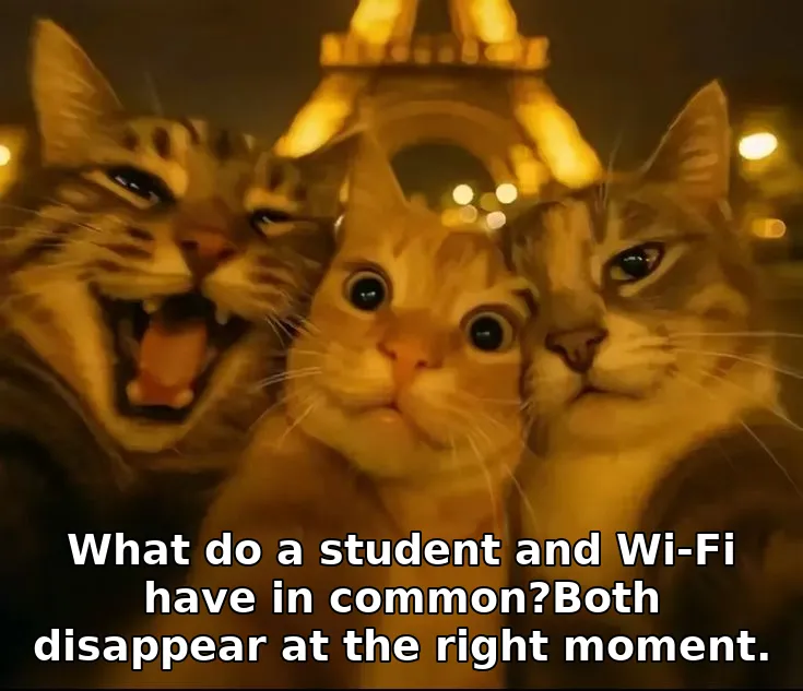 What do a student and Wi-Fi have in common?Both disappear at the right moment.