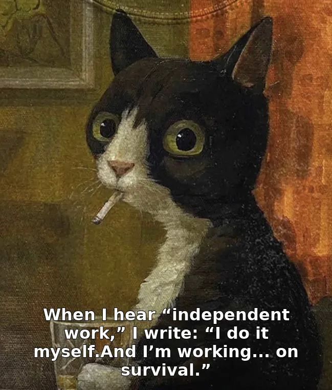 When I hear “independent work,” I write: “I do it myself.And I’m working... on survival.”