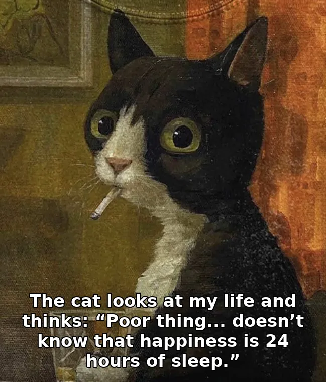 The cat looks at my life and thinks: “Poor thing... doesn’t know that happiness…