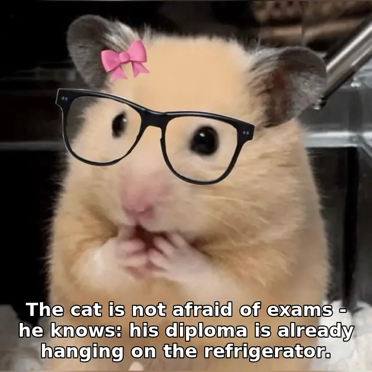 The cat is not afraid of exams - he knows: his diploma is already hanging on th…