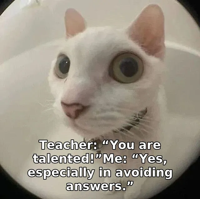 Teacher: “You are talented!”Me: “Yes, especially in avoiding answers.”