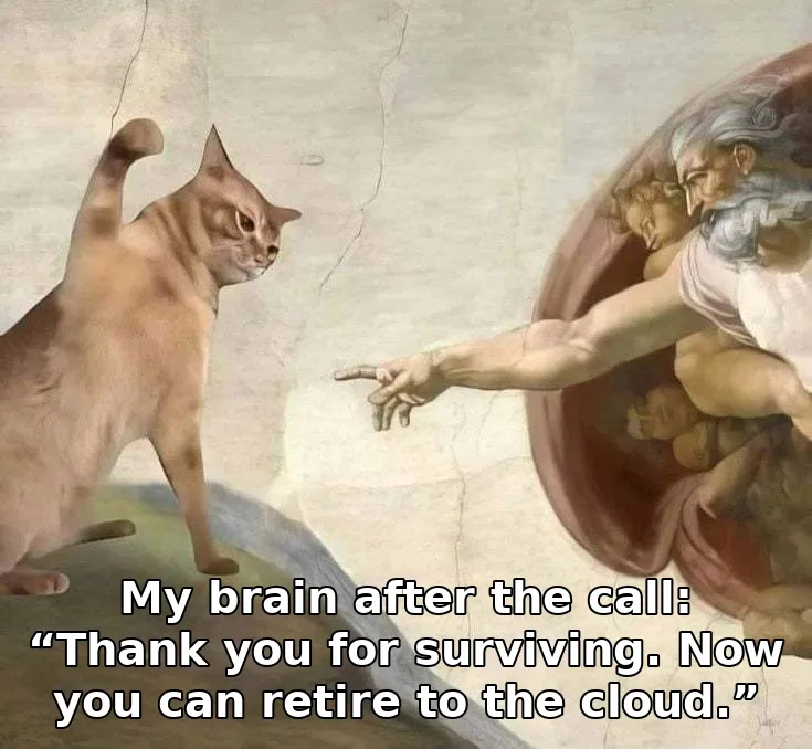 My brain after the call: “Thank you for surviving. Now you can retire to the cl…