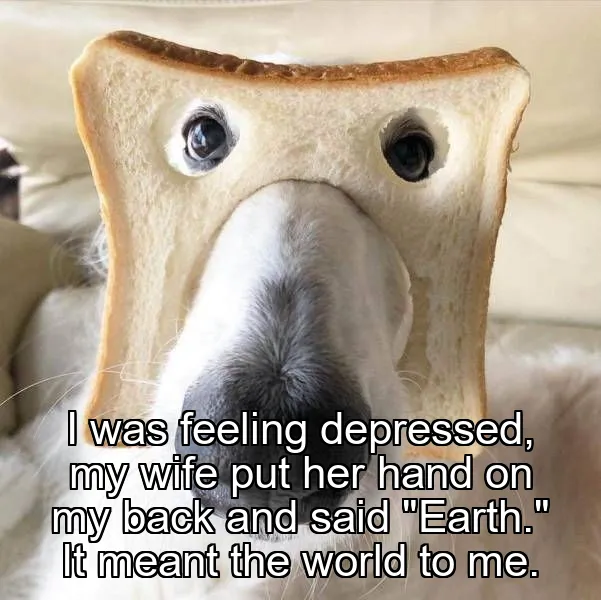 I was feeling depressed, my wife put her hand on my back and said "Earth." It m…