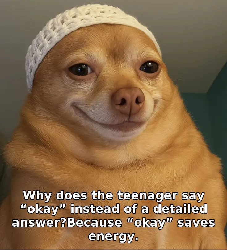 Why does the teenager say “okay” instead of a detailed answer?Because “okay” sa…