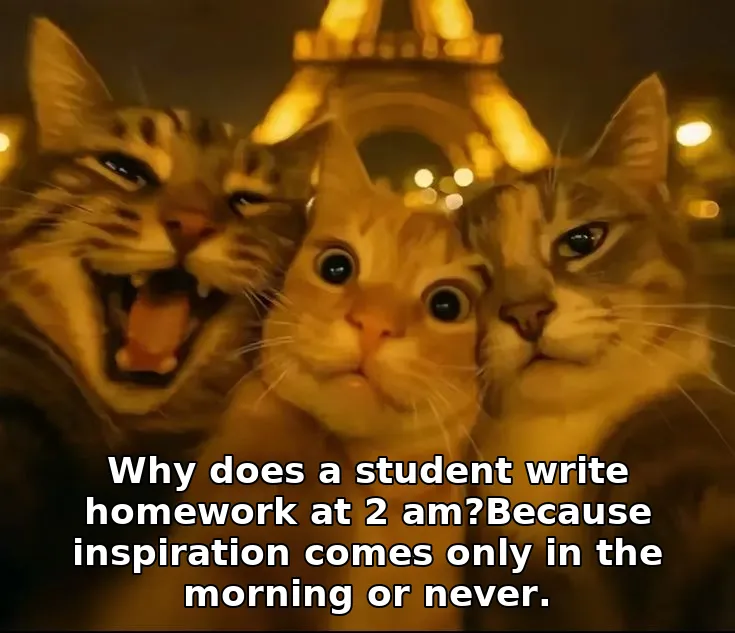 Why does a student write homework at 2 am?Because inspiration comes only in the…
