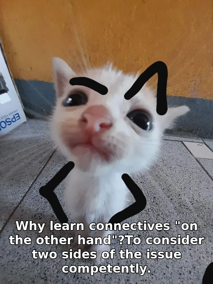 Why learn connectives "on the other hand"?To consider two sides of the issue co…