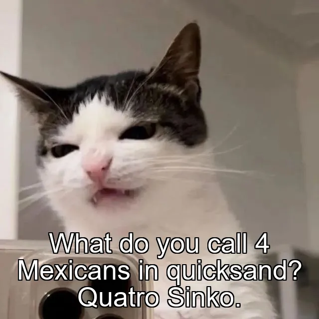 What do you call 4 Mexicans in quicksand? Quatro Sinko.