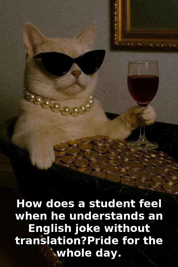 How does a student feel when he understands an English joke without translation?Pride for the whole day.