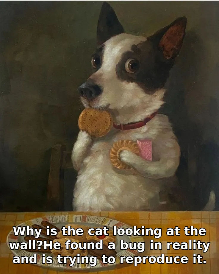 Why is the cat looking at the wall?He found a bug in reality and is trying to reproduce it.