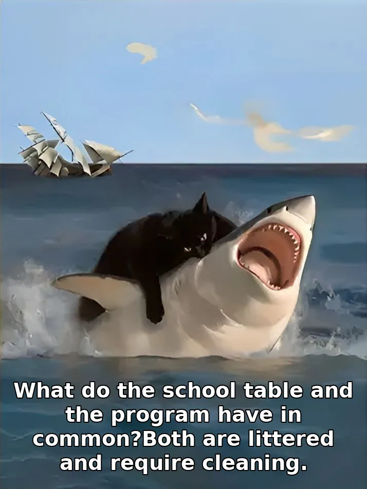 What do the school table and the program have in common?Both are littered and require cleaning.