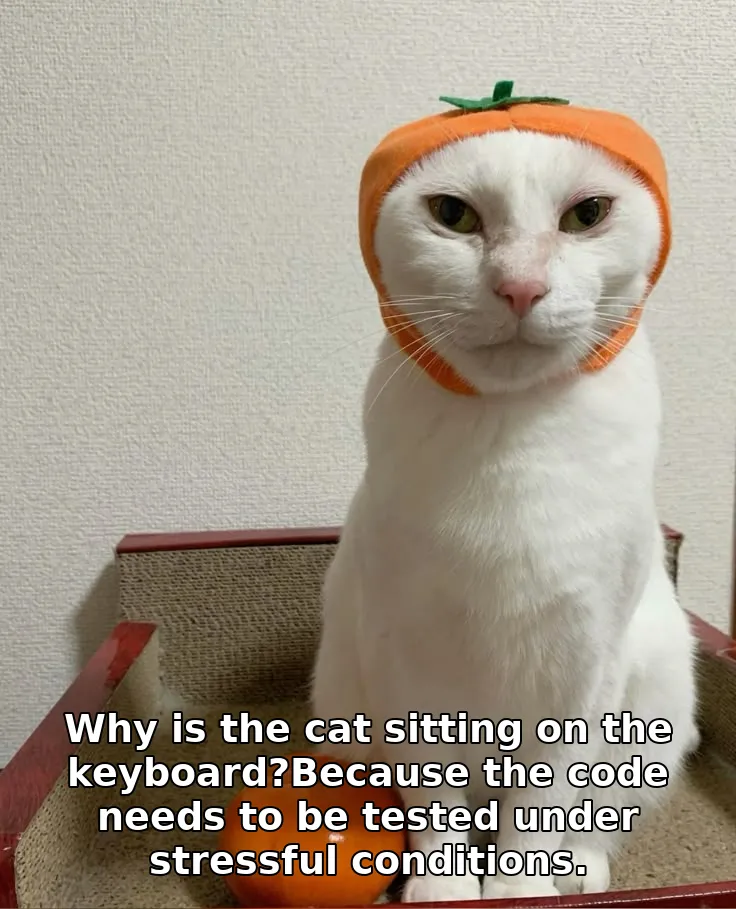 Why is the cat sitting on the keyboard?Because the code needs to be tested unde…